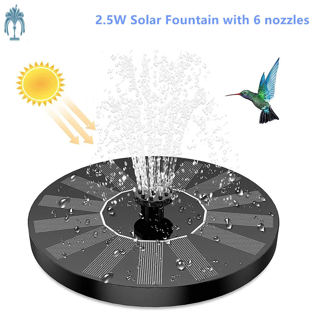 1.5W Solar Fountain Pump, with 6 nozzles Solar Bird Bath Fountain, Water Pump Floating Fountains Suitable for Ponds