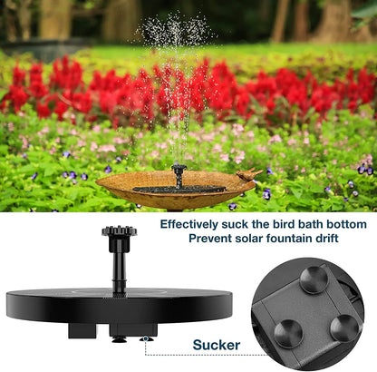 1.5W Solar Fountain Pump, with 6 nozzles Solar Bird Bath Fountain, Water Pump Floating Fountains Suitable for Ponds