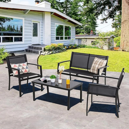 All Weather Textile Fabric Outdoor Glass Coffee Table Set