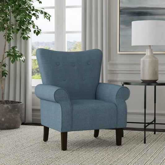 Soft cushioned curly arm wing back living room chair