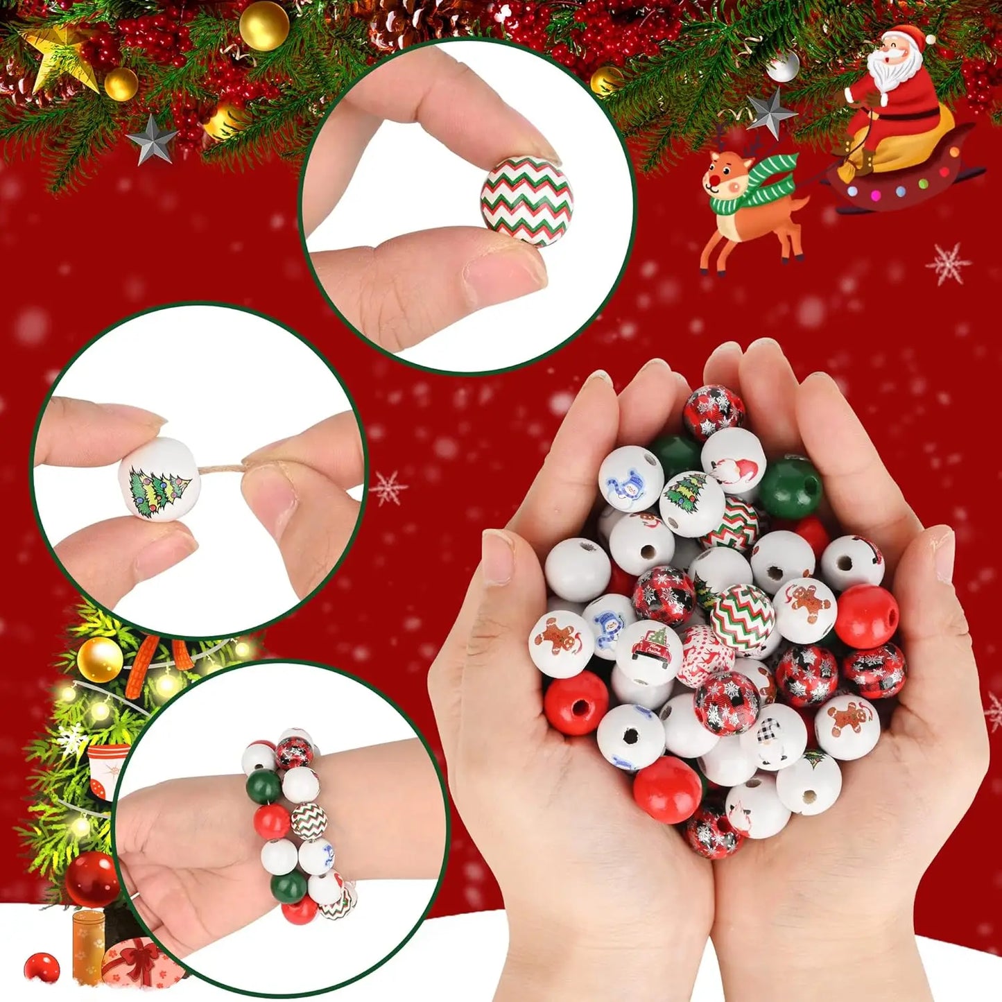 Mixed Christmas wooden beads for crafts