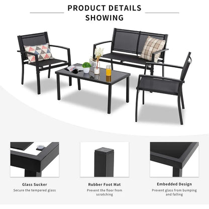 All Weather Textile Fabric Outdoor Glass Coffee Table Set