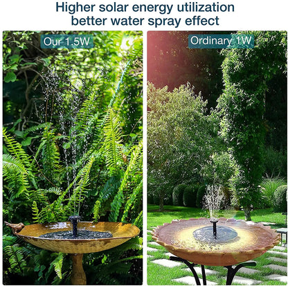 1.5W Solar Fountain Pump, with 6 nozzles Solar Bird Bath Fountain, Water Pump Floating Fountains Suitable for Ponds