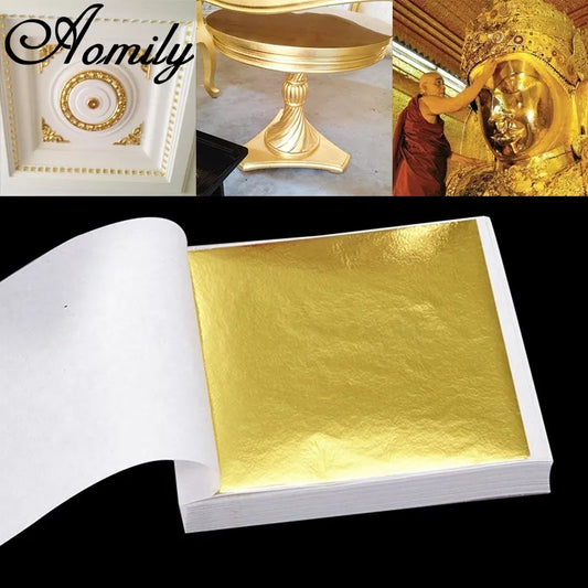 Aomily 9x9cm 100 Sheets Practical K Pure Shiny Gold Leaf