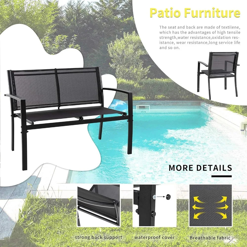 All Weather Textile Fabric Outdoor Glass Coffee Table Set